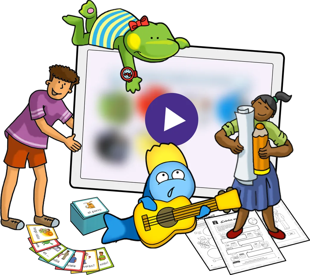Calico Spanish characters and elementary Spanish curriculum artwork